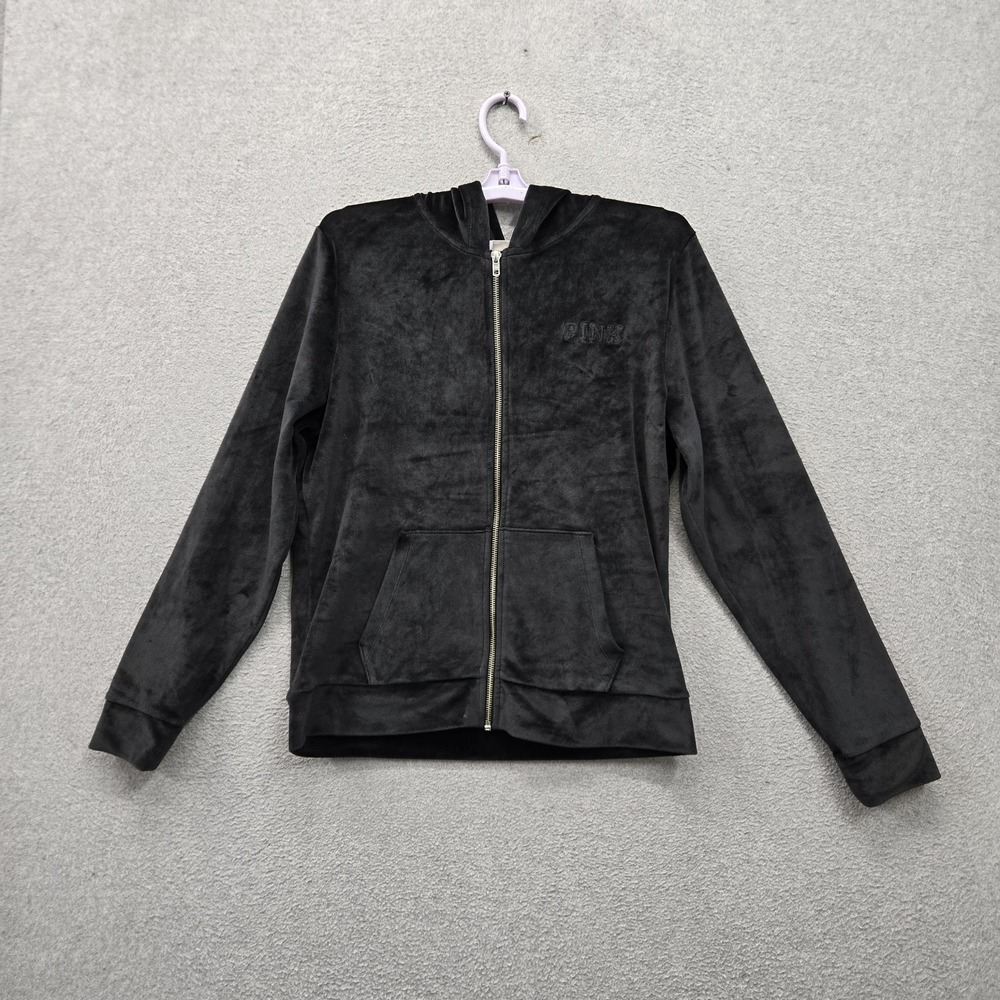 PINK Victoria's Secret Women Jacket M Gray Embroidered Velour Track Y2K